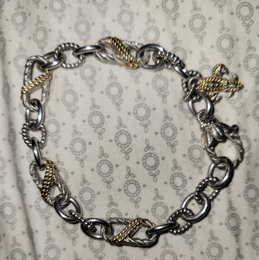 JUDITH RIPKA FLEUR DE LIS STERLING SILVER & GOLD CHAIN BRACELET